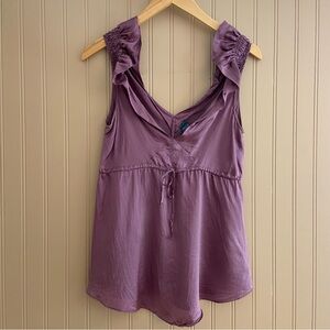 100% Silk Unknown Name Purple Ruffle Tank Top Blouse Women’s Size Medium